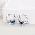 wholesale 925 Sterling Silver Butterfly Flower Hoop Earrings with Blue Crystal and White Daisy Accents-0-3