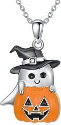 wholesale 925 Sterling Silver Halloween Ghost Jack-o'-Lantern Pendant Necklace for Women Gifts-0-0