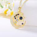 wholesale 925 Sterling Silver Plated Gold- Crescent Moon & Star Blue Sapphire CZ Pendant Necklace 24 Chain-0-1
