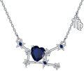 wholesale 925 Sterling Silver Heart-Shaped Sapphire & Cubic Zirconia Zodiac Pendant Necklace for Women and Moms-0-0