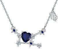 wholesale 925 Sterling Silver Heart-Shaped Sapphire & Cubic Zirconia Zodiac Pendant Necklace for Women and Moms-09_Virgo(8.23-9.22)_Dark Sapphire