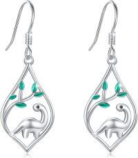 wholesale 925 Sterling Silver Hypoallergenic Teardrop Dinosaur Earrings with Green Enamel Accents-01-Dinosaur