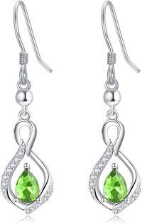 wholesale 925 Sterling Silver Crystal Infinity Earrings w Birthstone Drop Dangle-08 Aug