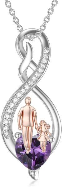 wholesale Sterling Silver Birthstone Infinity Heart Pendant Father Daughter Gift-01-02-Purple-February