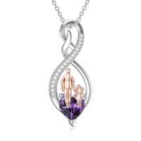 wholesale 925 Sterling Silver Birthstone Infinity Heart Pendant Father Daughter Gift-01-02-Purple-February