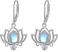 wholesale 925 Sterling Silver Moonstone Lotus Flower Dangle Earrings for Women, Gift Box-Lotus moonstone-3