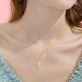 wholesale 14K Gold Crescent Moon & Stars Pendant Necklace w/ Cubic Zirconia for Women-0-1