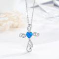 wholesale 925 Sterling Silver Blue Opal Heart Cross Pendant Necklace for Women Girls-0-3