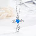 wholesale 925 Sterling Silver Platinum Plated Cross Pendant Necklace With Heart Shaped Blue Opal-0-3