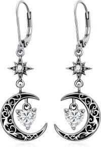 wholesale Sterling Silver Moon Star Birthstone Dangle Earrings-04-Apri-White