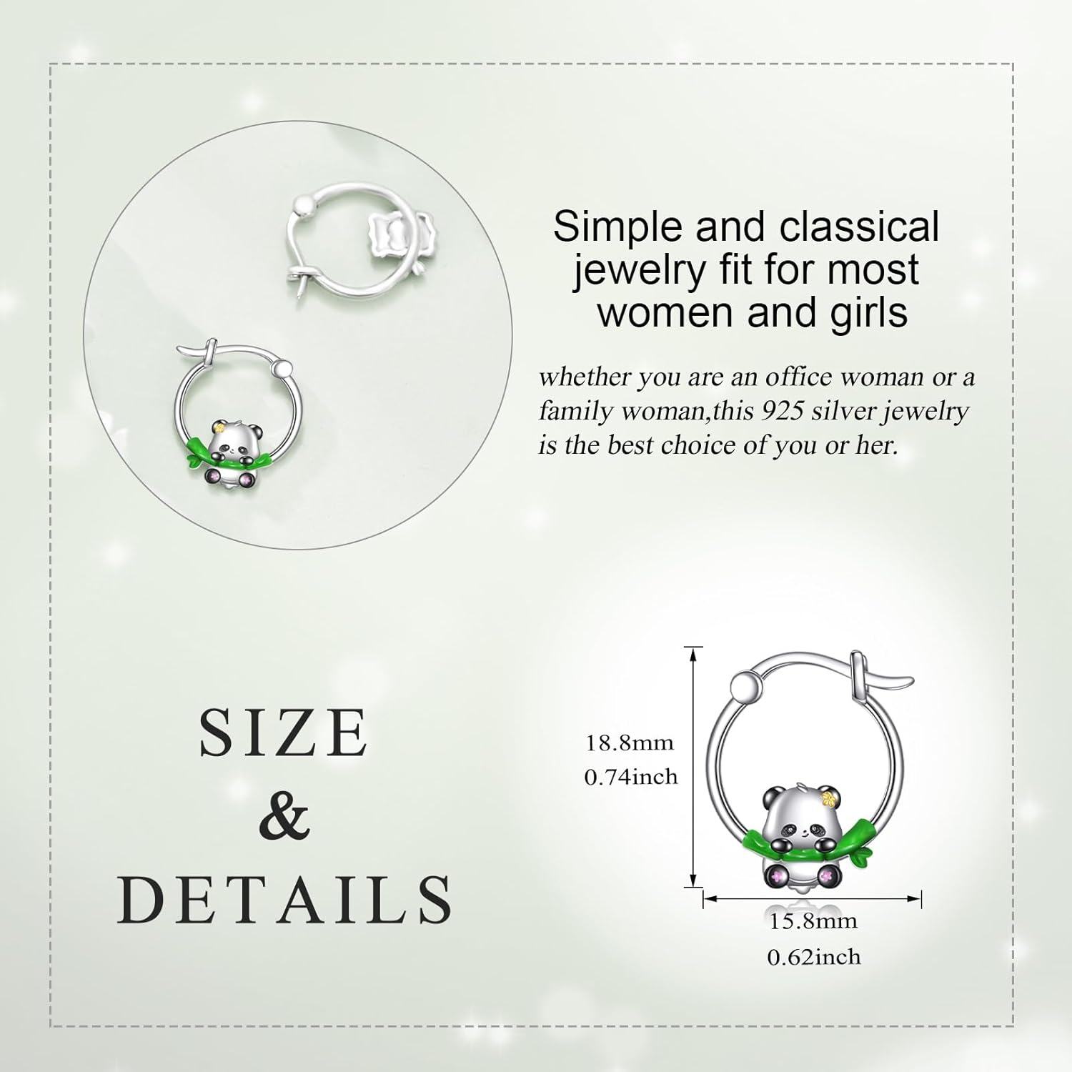 wholesale 925 Sterling Silver Cute Panda Bamboo Leaf Hoop Earrings Gift for Girls and Women-0-3