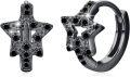 wholesale Black 925 Sterling Silver CZ Star Huggie Hoop Earrings-0-0