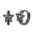 wholesale Black 925 Sterling Silver CZ Star Huggie Hoop Earrings-0-0