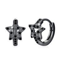 wholesale Black 925 Sterling Silver CZ Star Huggie Hoop Earrings-Black Black