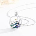 wholesale 925 Sterling Silver Round Mountain Scene with Abalone Shell Inlay and Yellow Stone Pendant Necklace for Women Girls-0-2