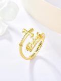 wholesale 925 Sterling Silver Gold Plated Cross Faith Over Fear Open Ring For Women-0-1
