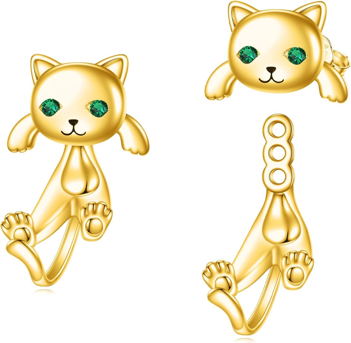 Sterling Silver Hypoallergenic Black Cat Dog Hippo Stud Earrings for Women-Gold Cat Stud Earrings