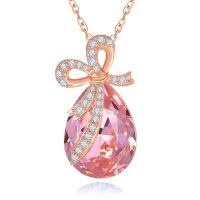 wholesale 925 Sterling Silver Red Crystal Bow Pendant Necklace-10-Oct-Tourmaline Pink