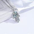 wholesale 925 Sterling Silver Hamsa Hand with Abalone Shell Star of David Pendant Necklace for Women-0-5