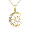 wholesale 14K Gold Opal Crescent Moon Star Pendant Necklace for Women-0-0