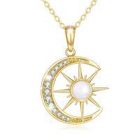 wholesale 14K Gold Opal Crescent Moon Star Pendant Necklace for Women-Yellow gold Moon star necklace