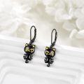 wholesale 925 Sterling Silver Black Cat Drop Earrings-0-3
