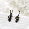wholesale 925 Sterling Silver Cute Black Cat Earrings Wholesale With Gold Details-0-3