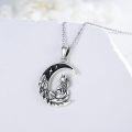 wholesale 925 Sterling Silver Gothic Black & White Wolf on Crescent Moon Pendant Necklace for Women Girls' Gifts-0-1