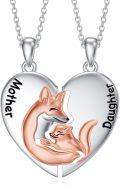 wholesale 925 Sterling Silver Fox Mother & Daughter Heart Pendant Necklaces Set-0-0