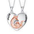 wholesale 925 Sterling Silver Fox Mother & Daughter Heart Pendant Necklaces Set-0-0