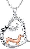 wholesale 925 Sterling Silver Dachshund Dog Paw Print Forever Love Heart Pendant Necklace for Women-0-0