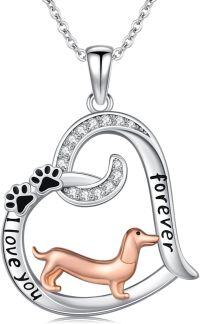 wholesale 925 Sterling Silver Dachshund Dog Paw Print Forever Love Heart Pendant Necklace for Women-Dachshund