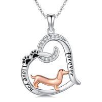 wholesale 925 Sterling Silver Dachshund Dog Paw Print Forever Love Heart Pendant Necklace for Women-Dachshund