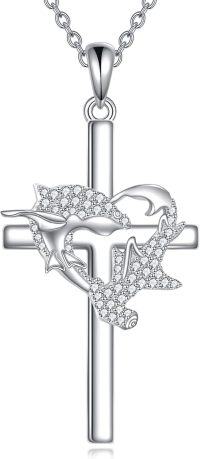 wholesale 925 Sterling Silver Cross with Fish and Waves Charm Pendant Necklace for Women-Shark Cross