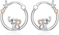 wholesale 925 Sterling Silver Elephant Hoop Earrings with Hearts and Love Knots Gift for Women Girls-C-Elephant