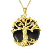 wholesale 925 Sterling Silver Tree Of Life Pendant Necklace Wholesale With Green Gemstone-1A-Tree of Life-Gold-Black Onyx-1A-Tree of Life-Gold-Black Onyx