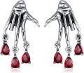 wholesale 925 Sterling Silver Red Crystal Skull Hand Gothic Stud Earrings 6mm x 8mm-0-0