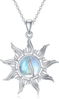 wholesale 925 Sterling Silver Moonstone Allah Om Pendant Necklaces Spiritual Amulets Jewelry for Women and Men-Sun Allah
