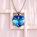 wholesale 925 Sterling Silver Blue Crystal Cat Heart Pendant Necklace s for Women and Girls-0-2