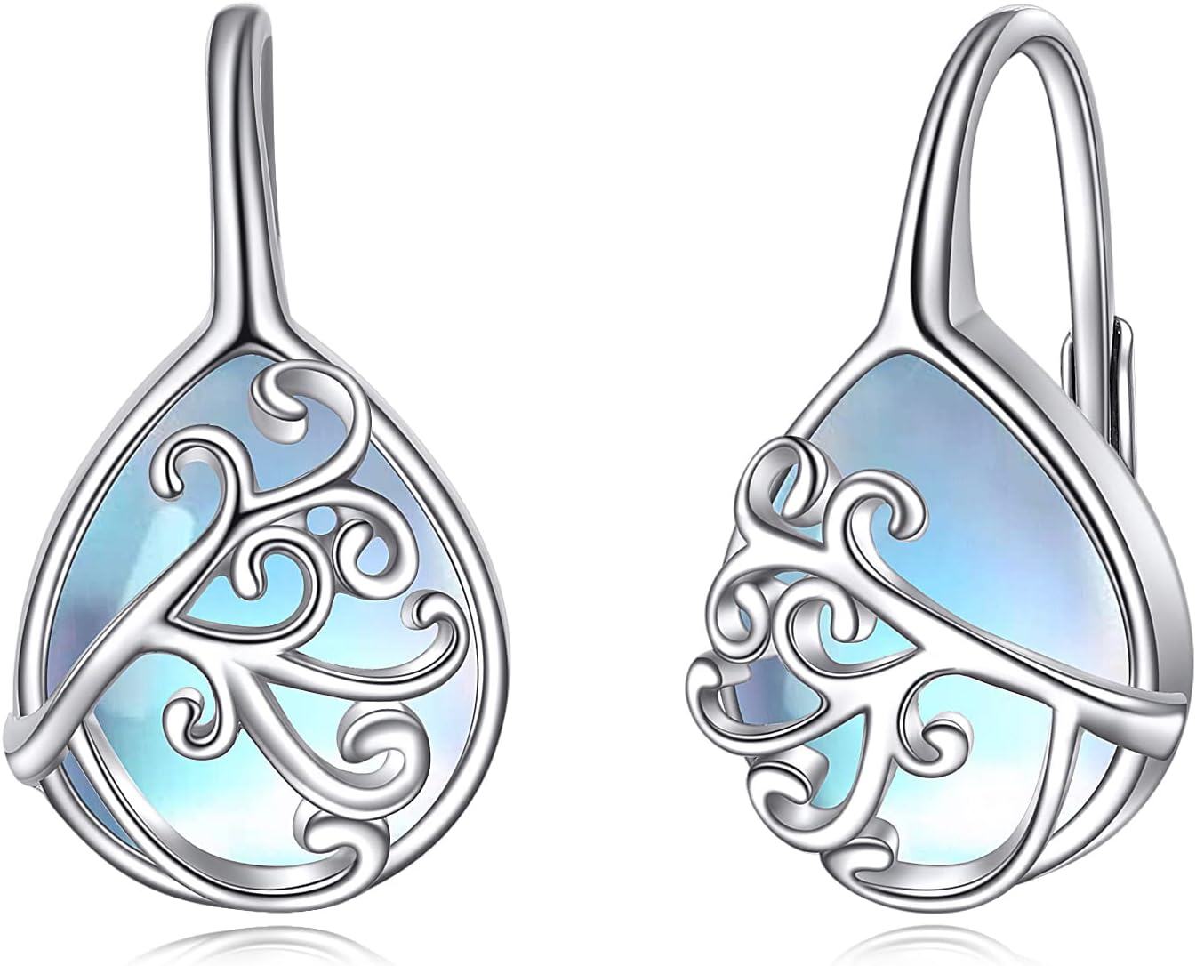 Sterling Silver Moonstone Lapis Onyx Agate Emerald Filigree Huggie Hoop Earrings-0-0