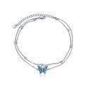 wholesale 925 Sterling Silver Blue Enamel Butterfly Charm Double Layer Chain Ankle Bracelets for Women's Gifts-0-0