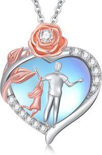 wholesale 925 Sterling Silver Rose Gold Heart Dance Couple Moonstone Pendant Necklace-Father Daughter