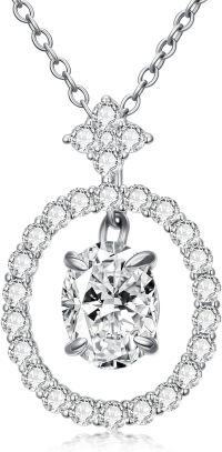wholesale White Gold Plated Silver & Moissanite Geometric Oval Solitaire Necklace, 1.0ct Center Stone with Side Stones, Gift Box Included-C-Oval