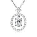 wholesale White Gold Plated Silver & Moissanite Geometric Oval Solitaire Necklace, 1.0ct Center Stone with Side Stones, Gift Box Included-0-0