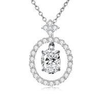 wholesale White Gold Plated Silver & Moissanite Geometric Oval Solitaire Necklace, 1.0ct Center Stone with Side Stones, Gift Box Included-C-Oval