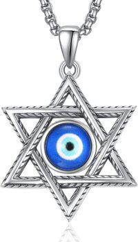 wholesale 925 Sterling Silver Evil Eye Star of David Pendant Necklaces for Men Women s-Evil Eye