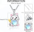 wholesale 925 Sterling Silver Heart-Shaped Moonstone Cat Pendant Necklace with Pink Ears and Gold Wings for Women Girls -0-6