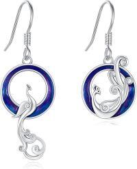 wholesale 925 Sterling Silver Blue Enamel Peacock Drop Earrings - Gifts for Women-Phoenix