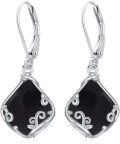 wholesale 925 Sterling Silver Black Onyx Filigree Teardrop Gemstone Leverback Drop Earrings for Women-0-0