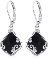 wholesale 925 Sterling Silver Black Onyx Filigree Teardrop Gemstone Leverback Drop Earrings for Women-Black Onyx